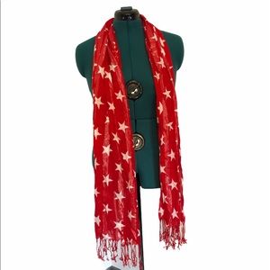 Pier 1 Red, Silver & White Stars Patriotic Scarf